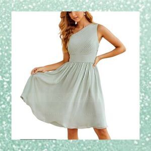 Cocktail Dress One Shoulder Light Green Chiffon Knee Length Special Occasion